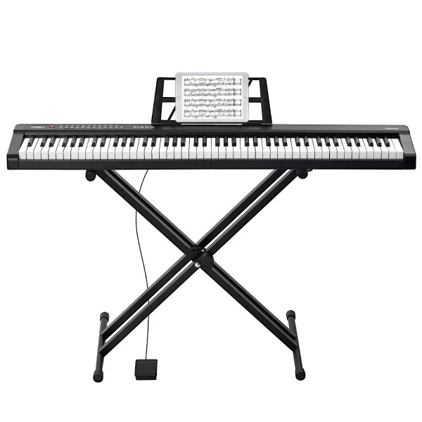 Digitálne piano  s 88 klávesmi, polovyvážené klávesy, sada klavírov s nastaviteľným stojanom, vstavané reproduktory, sustain pedál, slúchadlá, Bluetooth, MIDI, USB pre začiatočníkov. – Obrázok 2