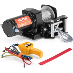 Elektrický navijak, ťahová kapacita lana 916 kg, 12V DC navijak pre štvorkolky/UTV s navijakom 7-pramenného oceľového lana Φ5/81 cm x 12,5 m, káblové diaľkové ovládanie, vodotesný IP55 pre ťahanie terénnych UTV
