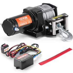 Elektrický navijak, ťažná kapacita 1366 kg, 12 V DC pre štvorkolky/UTV, s oceľovým lanom Φ3/4 cm x 12 m, valčekovým vedením, káblovým diaľkovým ovládaním, vodeodolnosť IP55, ideálny na odťahovanie štvorkoliek a UTV v teréne