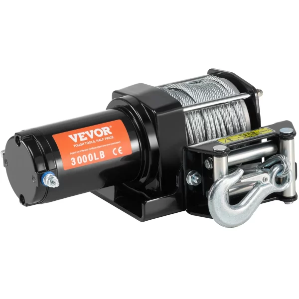 Elektrický navijak, ťažná kapacita 1366 kg, 12 V DC pre štvorkolky/UTV, s oceľovým lanom Φ3/4 cm x 12 m, valčekovým vedením, káblovým diaľkovým ovládaním, vodeodolnosť IP55, ideálny na odťahovanie štvorkoliek a UTV v teréne – Obrázok 2