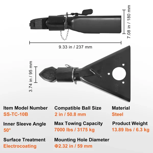 Ťažná guľa. Oceľová ťažná čeľusť, max. ťažná kapacita 3175 kg, ťažná guľa, rozmery prívesu 237 x 95 x 180 mm, kompatibilná veľkosť gule 50,8 mm, ideálne pre vaše pickupy, kombi a SUV – Obrázok 6