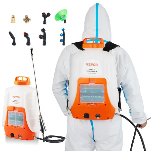 Akumulátorový tlakový postrekovač, 15 l, zadný postrekovač, 8 Ah lítium-iónová batéria, tlakový postrekovač s kapacitou 80 PSI, postrekovač hnojív s prietokom 4,1 l/min, záhradný postrekovač s ramennými popruhmi, postrekovač rastlín, zavlažovanie záhrady, dezinfekcia, umývanie auta