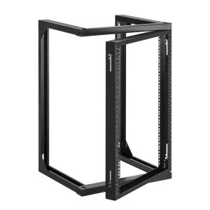 Nástenný serverový rack 15U, max. nosnosť 68 kg, sieťový rack s otvoreným rámom a dverami otvárajúcimi sa o 180 stupňov, uhlíková oceľ, pre 482 mm IT sieťové zariadenia a AV zariadenia, počítačové servery, čierny