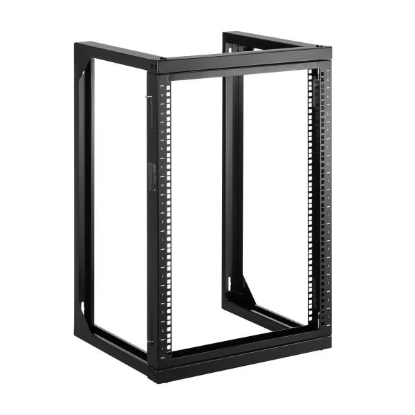Nástenný serverový rack 15U, max. nosnosť 68 kg, sieťový rack s otvoreným rámom a dverami otvárajúcimi sa o 180 stupňov, uhlíková oceľ, pre 482 mm IT sieťové zariadenia a AV zariadenia, počítačové servery, čierny – Obrázok 2