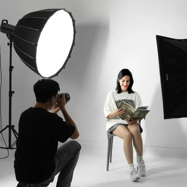 Parabolický softbox , 880 mm, osemuholníkový softbox s rýchlym uvoľnením a skladaním, ľahký a prenosný, pre držiak Bowens, 4 svetelné efekty, vhodný pre profesionálne fotografovanie, denné natáčanie – Obrázok 5
