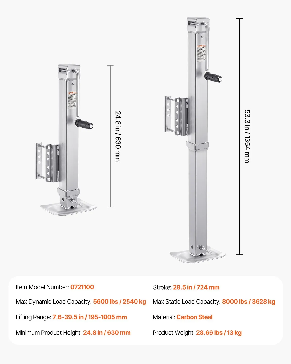 Zdvihák pre prívesy, statická nosnosť 3628 kg, otočný stojan pre vysoké zaťaženie, parkovací zdvihák 195 – 1005 mm s rukoväťou pre karavany, konské prívesy, úžitkové prívesy a jachtárske prívesy – Obrázok 6