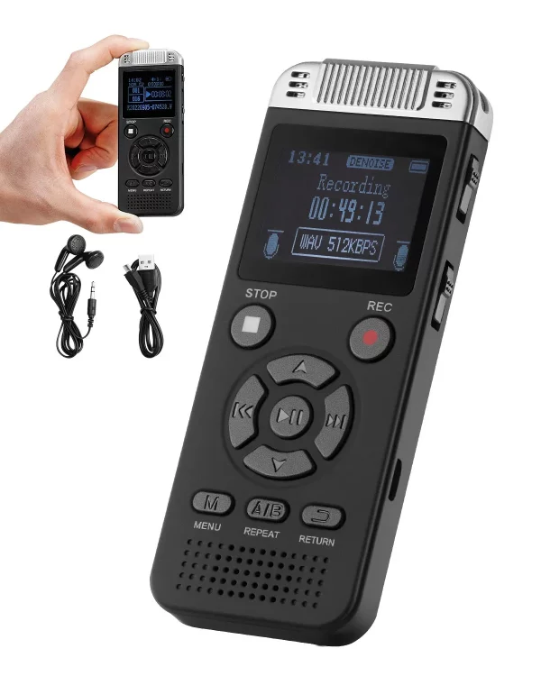 Digitálny hlasový záznamník , 128 GB, diktafón s prehrávaním, zvukový záznamník s heslom USB, pamäť 8730 hodín, 40 hodín nepretržitého nahrávania, na prednášky, stretnutia