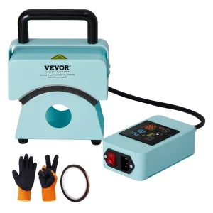 Hat Press, mini lis na čiapky s integrovaným ovládacím panelom, lis na čiapky so zakrivenou vyhrievacou doskou 15 x 8 cm, bezpečnostná základňa a rukavica, automatické vypnutie, modrý