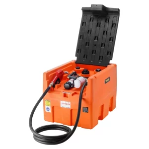 Mobilný kontajner na naftu, objem 48 galónov, prietok čerpadla 10,6 GPM, obsahuje 12 V elektrické čerpadlo, 13,1 stôp dlhú hadicu a automatickú trysku, oranžová nádrž na naftu pre bezproblémovú prepravu