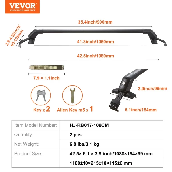 Strešný nosič, Priečne nosníky na auto 2 ks. Nosnosť 70,3 kg, vhodné pre autá, vzdialenosť medzi odkvapmi 105 – 109 cm, vzdialenosť od odkvapov k oknám 6 cm – Obrázok 7