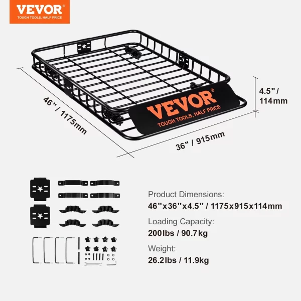 Strešný nosič univerzálny 1175 x 915 x 114 mm, vaňa na strešný nosič s nosnosťou 90 kg, zábradlia, nosič na náklad, batožinu a batožinu, čierny na kempovanie, grilovanie, výlety autom atď. – Obrázok 7