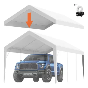 Garážový stan Carport, 3 x 6 m, strešný stan na garáž, vodeodolný a UV chránený, jednoduchá inštalácia pomocou upevňovacích popruhov, biely (iba strešný kryt, rám nie je súčasťou balenia)