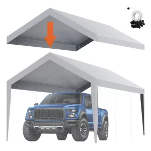 Garážový stan Carport, 3 x 6 m, strešný stan na garáž, vodeodolný a UV chránený, jednoduchá inštalácia pomocou upevňovacích popruhov, sivý (iba strešný kryt, rám nie je súčasťou balenia)
