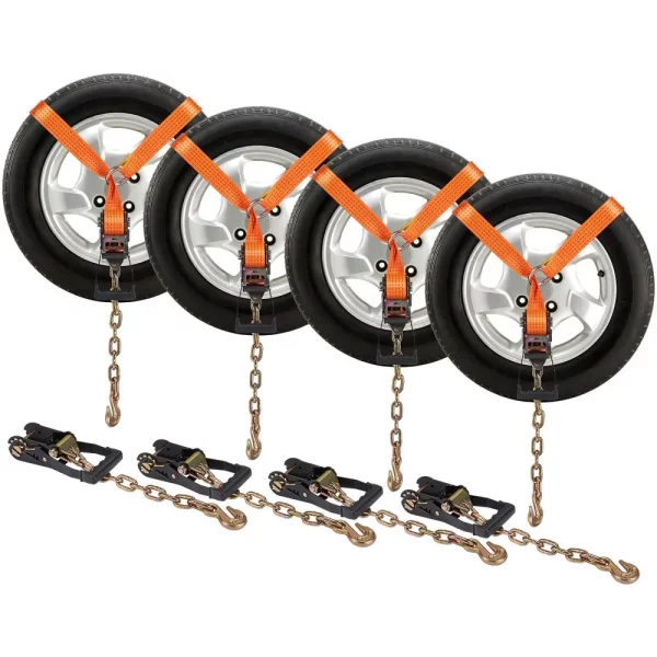 Sada upevňovacích popruhov pre kolesá, 5,08 x 243,84 cm, upevňovacie popruhy, preprava automobilov, 4-dielny systém upevňovania prívesov, nosnosť 2660 kg, štvorkolky, UTV, prívesy, príslušenstvo pre zakladacie kliny a upevňovacie popruhy, oranžová – Obrázok 7