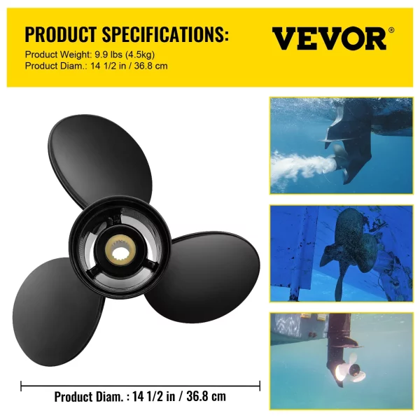 Vrtuľa pre závesný motor, nahrádza OEM 3817468, 3-listá hliníková lodná vrtuľa s rozmermi 36,8 x 48,3 cm, kompatibilná s pohonom Volvo Penta SX všetkých modelov, s 19-zubovým drážkovaním, pravá – Obrázok 7
