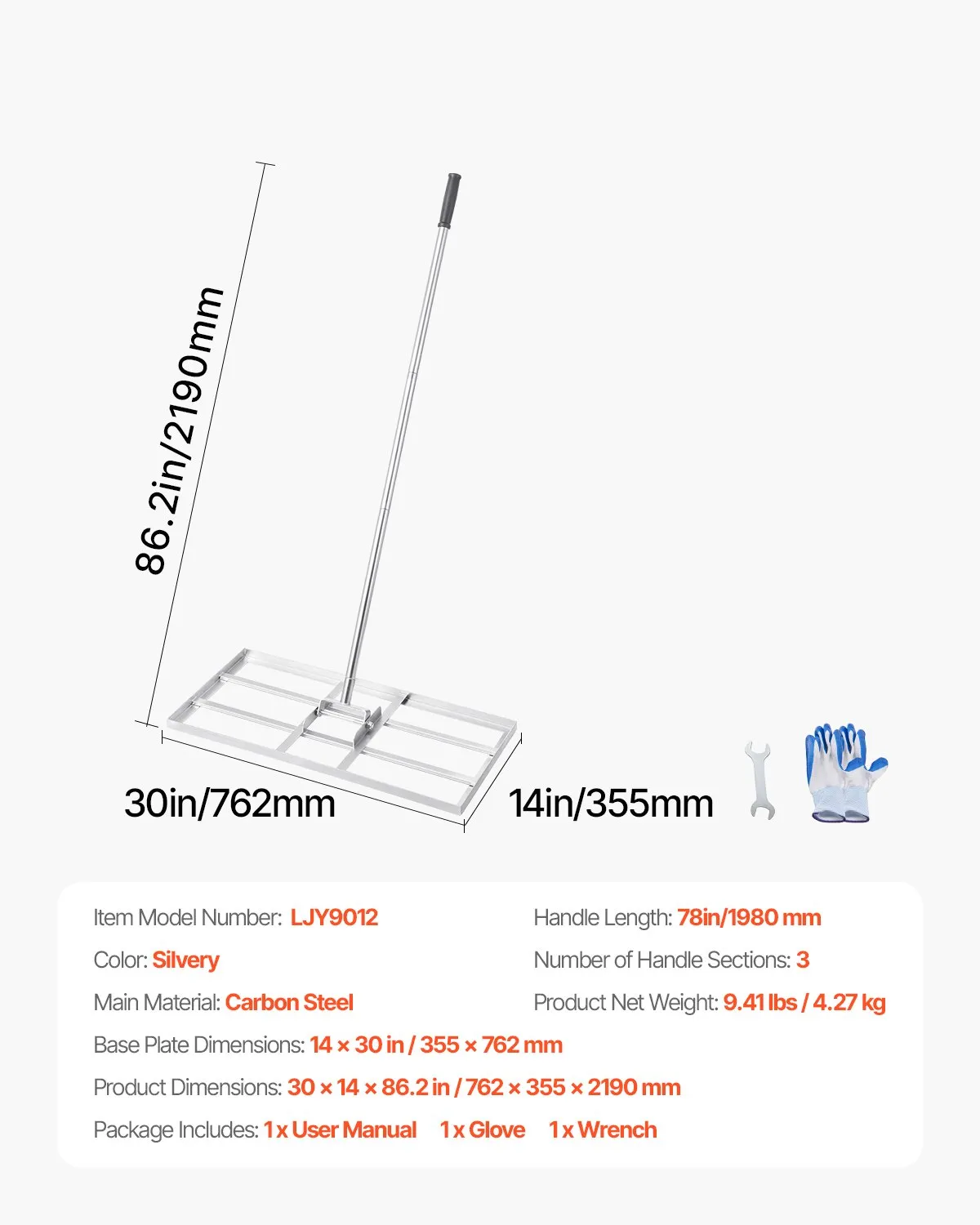 Hrable na trávu s rukoväťou, základná doska 355x762 mm, vyrovnávacie hrable z uhlíkovej ocele, vyrovnávacie hrable na starostlivosť o trávnik, vyrovnávacie hrable na trávnik, na dvor a golfové ihrisko – Obrázok 6