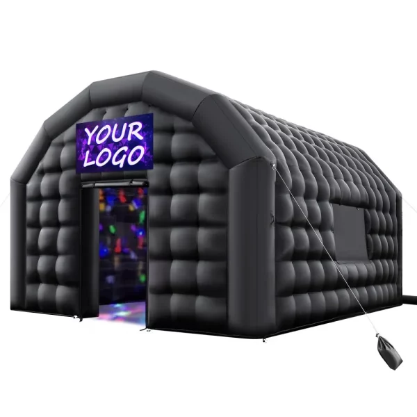 Nafukovací párty stan 6x5x3,65 m, kockový stan pre diskotéku, pavilónový svadobný stan s ventilátorom 680 W, vrece s pieskom, 2 okná na akcie, narodeniny, svadby, čierny