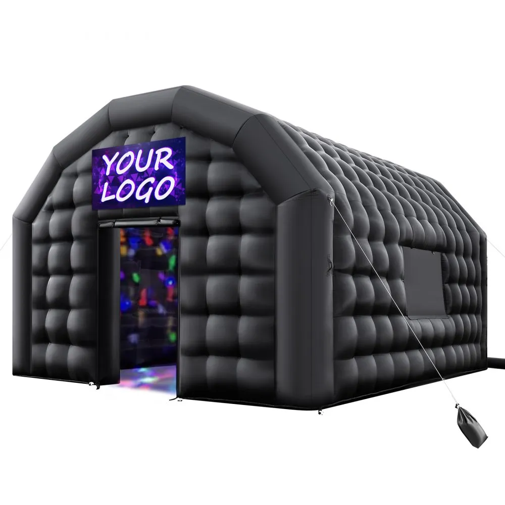 Nafukovací párty stan 6x5x3,65 m, kockový stan pre diskotéku, pavilónový svadobný stan s ventilátorom 680 W, vrece s pieskom, 2 okná na akcie, narodeniny, svadby, čierny