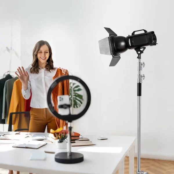 Stojan na lampu  C-Stand, max. výška 330 cm, stojan na fotografické svetlo z nehrdzavejúcej ocele s nastaviteľnou výškou od 1463 do 2987 mm, nosnosť 20 kg pre štúdiový softbox, monolight, reflektor – Obrázok 3