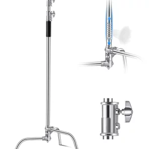 Stojan na lampu  C-Stand, max. výška 330 cm, stojan na fotografické svetlo z nehrdzavejúcej ocele s nastaviteľnou výškou od 1463 do 2987 mm, nosnosť 20 kg pre štúdiový softbox, monolight, reflektor