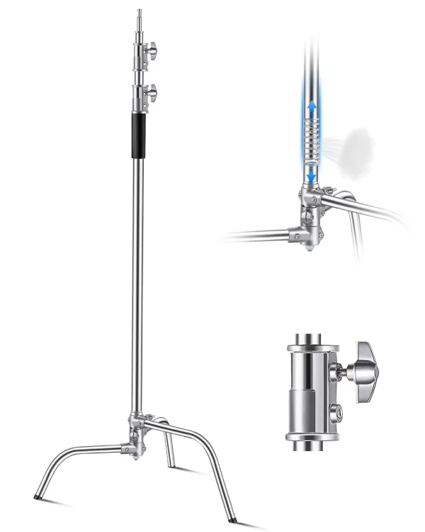 Stojan na lampu  C-Stand, max. výška 330 cm, stojan na fotografické svetlo z nehrdzavejúcej ocele s nastaviteľnou výškou od 1463 do 2987 mm, nosnosť 20 kg pre štúdiový softbox, monolight, reflektor