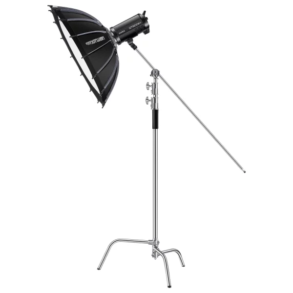 Stojan na lampu  C-Stand, max. výška 330 cm, stojan na fotografické svetlo z nehrdzavejúcej ocele s nastaviteľnou výškou od 1463 do 2987 mm, nosnosť 20 kg pre štúdiový softbox, monolight, reflektor – Obrázok 2