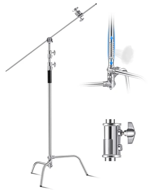 Stojan  C-Stand s ramenom, max. výška 330 cm, odolný stojan z nehrdzavejúcej ocele na fotografické svetlo s nastaviteľnou výškou od 1463 do 2987 mm, 2 úchopové hlavy pre štúdiové monolampy, softbox, reflektor – Obrázok 6
