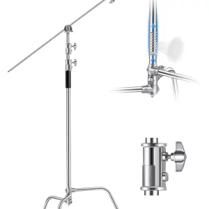 Stojan  C-Stand s ramenom, max. výška 330 cm, odolný stojan z nehrdzavejúcej ocele na fotografické svetlo s nastaviteľnou výškou od 1463 do 2987 mm, 2 úchopové hlavy pre štúdiové monolampy, softbox, reflektor