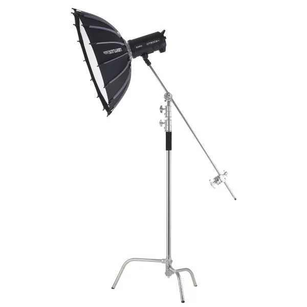 Stojan  C-Stand s ramenom, max. výška 330 cm, odolný stojan z nehrdzavejúcej ocele na fotografické svetlo s nastaviteľnou výškou od 1463 do 2987 mm, 2 úchopové hlavy pre štúdiové monolampy, softbox, reflektor – Obrázok 3