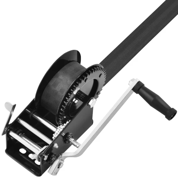 Lanový navijak 1587,5 kg ručný lanový navijak 160 x 160 x 180 mm lodný navijak 2-cestný račňový/2-rýchlostný ručný navijak s cca 10 m polyesterovým popruhom navijak s ergonomickou rukoväťou ručný lanový navijak pre vozidlá a lode – Obrázok 5