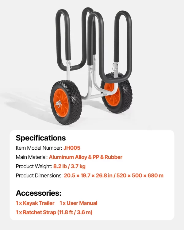 Prepravný vozík, 68 kg, Vozík na paddleboardy s 25,4 cm plnými gumovými pneumatikami, penová výplň, napínací popruh, ideálna prepravná pomôcka pre paddleboardy a surfboardy, 520 x 500 x 680 mm – Obrázok 7
