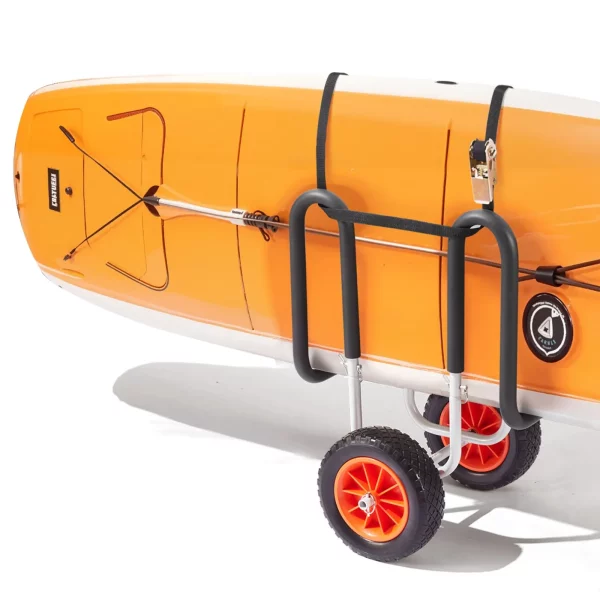 Prepravný vozík, 68 kg, Vozík na paddleboardy s 25,4 cm plnými gumovými pneumatikami, penová výplň, napínací popruh, ideálna prepravná pomôcka pre paddleboardy a surfboardy, 520 x 500 x 680 mm – Obrázok 3