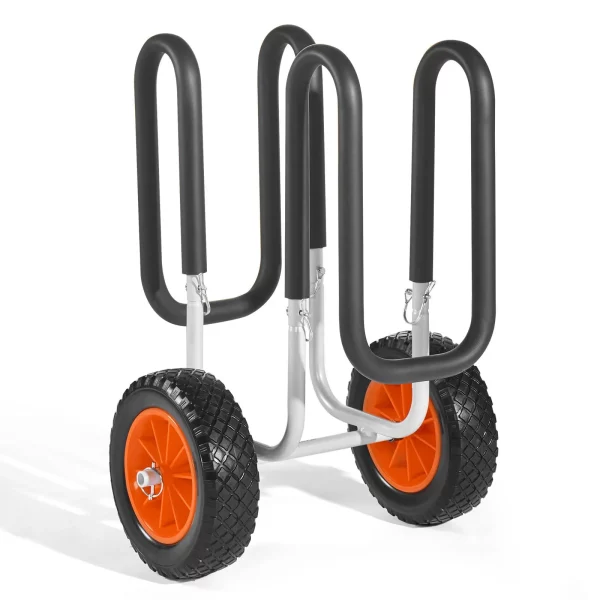 Prepravný vozík, 68 kg, Vozík na paddleboardy s 25,4 cm plnými gumovými pneumatikami, penová výplň, napínací popruh, ideálna prepravná pomôcka pre paddleboardy a surfboardy, 520 x 500 x 680 mm – Obrázok 5
