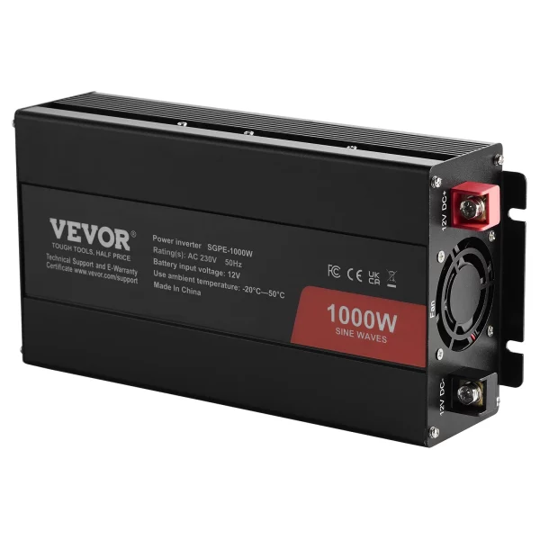 1000W menič napätia s čistým sínusovým signálom DC 12V na AC 230V s 1 AC zásuvkou, 1 USB portom, 1 portom typu C a diaľkovým ovládaním pre malé domáce spotrebiče, ako sú smartfóny a notebooky. – Obrázok 3
