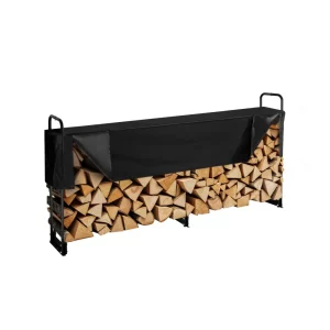 Stojan na drevo, kovový, 259 x 36 x 117 cm, oceľový rám, práškovo lakovaný, prístrešok na drevo, 300 kg s vodotesným krytom, pomôcka na stohovanie, drevený prístrešok na verandu, záhradu, terasu a dvor.