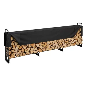 Stojan na drevo, kovový, 386x36x117cm, oceľový rám, práškovo lakovaný, prístrešok na drevo 400kg s vodotesným krytom, pomôcka na stohovanie, drevený prístrešok na verandu, záhradu, terasu a dvor.
