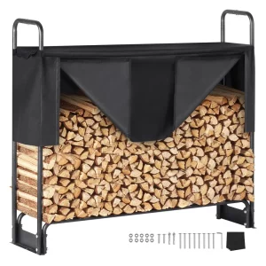Stojan na drevo, kovový, 132x36x117cm, oceľový rám, práškovo lakovaný, prístrešok na drevo, 200kg s vodotesným krytom, pomôcka na stohovanie, drevený prístrešok na verandu, záhradu, terasu a dvor.