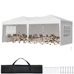 Altánok, 5,9 x 2,96 x 2,65 m, Marquee, záhradný stan s bočnými stenami a vetranými oknami, 3 nastavenia výšky, ochrana pred slnkom pre vonkajšie podujatia, biely