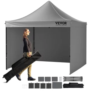 Záhradný stan Pavilón 304,8x304,8x320cm, 500D PU strieborná látka, skladací pavilón s nastaviteľnou výškou, vrátane úložného vrecka, párty stan pre 6-8 osôb, vysúvací stan, záhradný pavilón na kempovanie