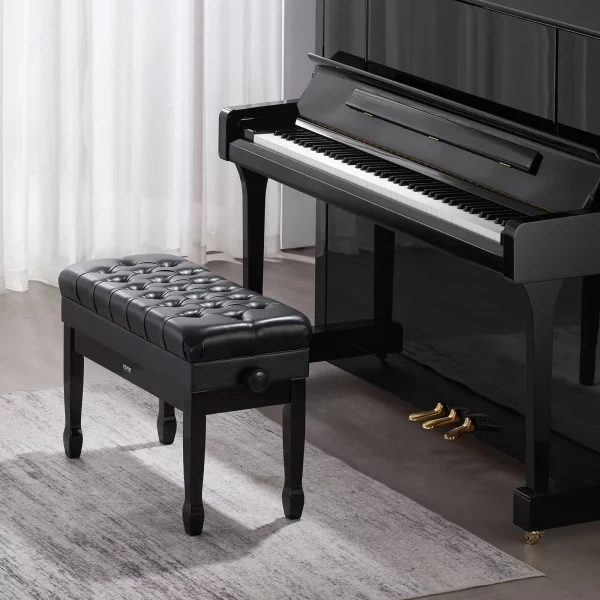Klavírna lavica  750x360x515 mm, klavírna stolička s duetovými klávesmi, nastaviteľná výška 51 až 59 cm, polstrovaný vankúš, priehradka na hudobné knihy, drevená klavírna lavica, na toaletný stolík, spálňa – Obrázok 3