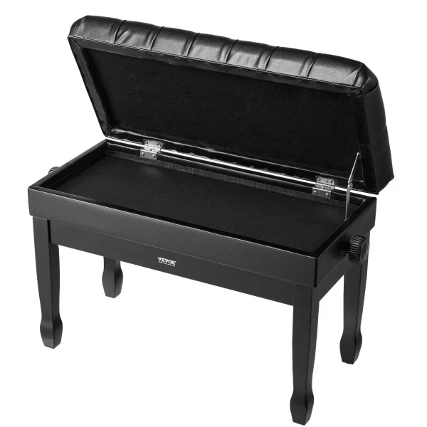 Klavírna lavica  750x360x515 mm, klavírna stolička s duetovými klávesmi, nastaviteľná výška 51 až 59 cm, polstrovaný vankúš, priehradka na hudobné knihy, drevená klavírna lavica, na toaletný stolík, spálňa – Obrázok 2