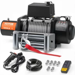Elektrický navijak, 18 000 lb, 12V DC navijak pre nákladné vozidlá s oceľovým lanom Φ7/16 palcov x 85 stôp, bezdrôtové a káblové diaľkové ovládanie, vodotesný IP55 na ťahanie SUV, džípov, nákladných vozidiel, prívesov a lodí