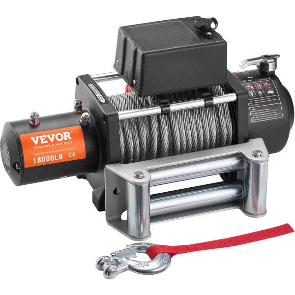 Elektrický navijak, 18 000 lb, 12V DC navijak pre nákladné vozidlá s oceľovým lanom Φ7/16 palcov x 85 stôp, bezdrôtové a káblové diaľkové ovládanie, vodotesný IP55 na ťahanie SUV, džípov, nákladných vozidiel, prívesov a lodí – Obrázok 2