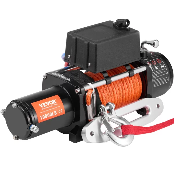 Elektrický navijak, 10 000 lb, 12V DC navijak pre nákladné vozidlá so syntetickým lanom Φ7/20 palcov x 65 stôp, hliníkovým vedením, bezdrôtovým a káblovým diaľkovým ovládaním, vodotesný s krytím IP55 na ťahanie SUV, džípov, prívesov a lodí. – Obrázok 4