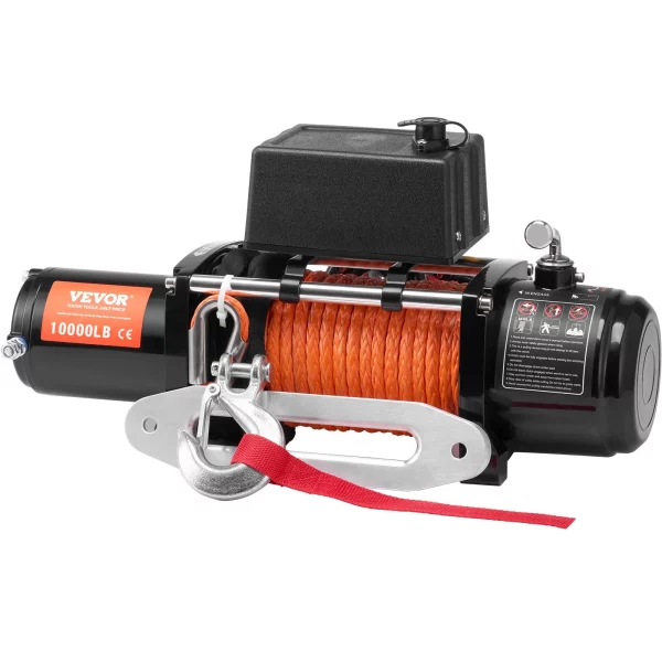 Elektrický navijak, 10 000 lb, 12V DC navijak pre nákladné vozidlá so syntetickým lanom Φ7/20 palcov x 65 stôp, hliníkovým vedením, bezdrôtovým a káblovým diaľkovým ovládaním, vodotesný s krytím IP55 na ťahanie SUV, džípov, prívesov a lodí. – Obrázok 3