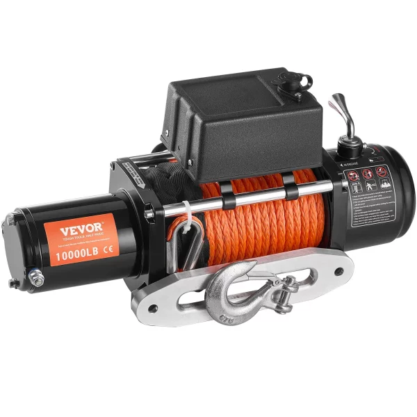 Elektrický navijak, 10 000 lb, 12V DC navijak pre nákladné vozidlá so syntetickým lanom Φ7/20 palcov x 65 stôp, hliníkovým vedením, bezdrôtovým a káblovým diaľkovým ovládaním, vodotesný s krytím IP55 na ťahanie SUV, džípov, prívesov a lodí. – Obrázok 2