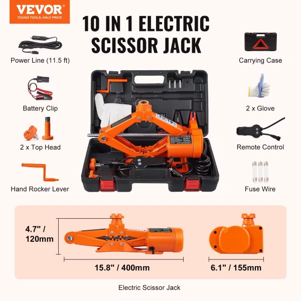 Elektrický nožnicový zdvihák 3t, 12V autozdvihák s 3,5m napájacím káblom a skrinkou na náradie a ručnou kľukou, 130-370mm / 170-420mm autozdvihák pre autá, SUV, sedany atď. – Obrázok 7