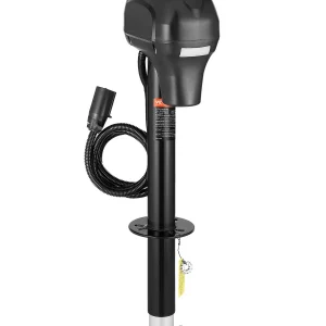 Elektrický zdvihák prívesu, 1588 kg, podpera pre ťažké prívesy so 7-kolíkovým konektorom, manuálna kľuka a kryt zdviháka, zdvih 240 – 815 mm, pre prívesy, obytné automobily a karavany, čierny