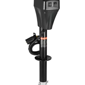 Elektrický zdvihák na príves, 2267 kg, podpera pre karavan so 7-kolíkovou zástrčkou, manuálna kľuka a kryt zdviháka, zdvih 255 – 860 mm, pre prívesy, obytné automobily a karavany, čierny