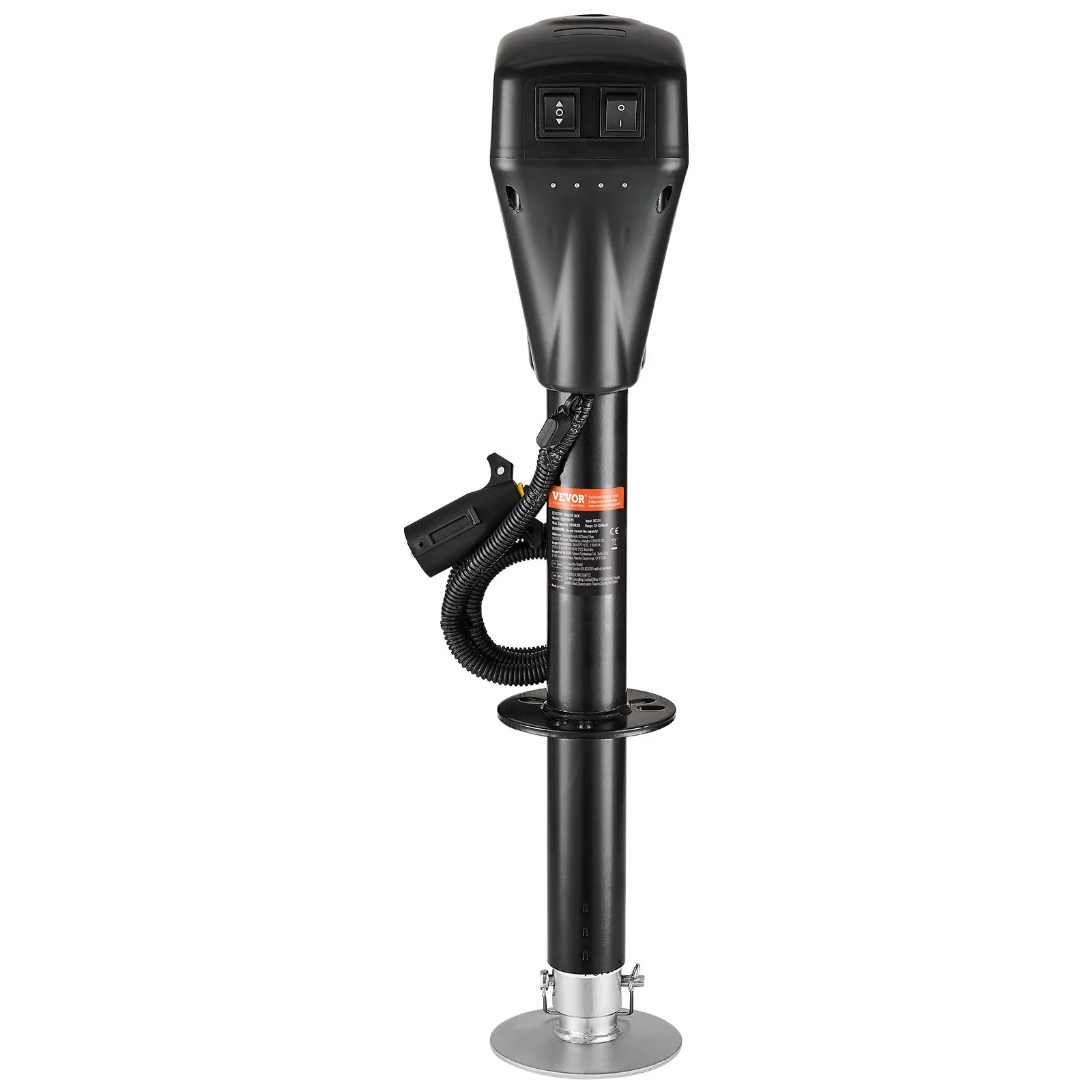 Elektrický zdvihák na príves, 2267 kg, podpera pre karavan so 7-kolíkovou zástrčkou, manuálna kľuka a kryt zdviháka, zdvih 255 – 860 mm, pre prívesy, obytné automobily a karavany, čierny – Obrázok 3